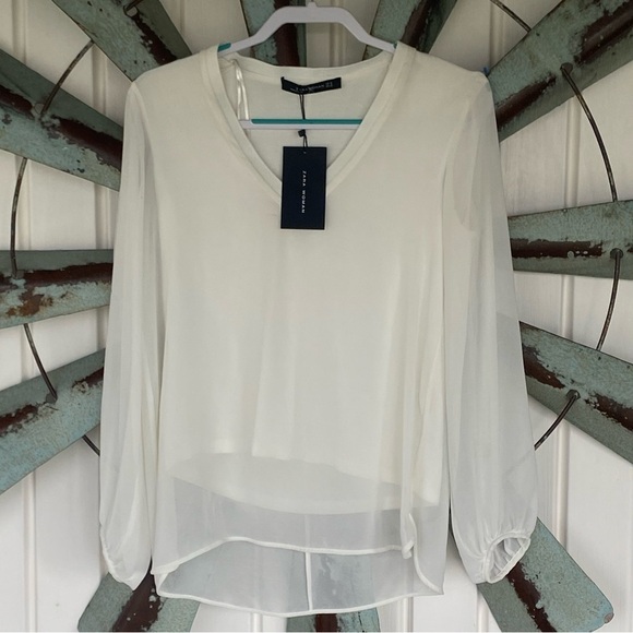 Zara Tops - Zara Woman Sheer White Long Sleeve Blouse Size Medium